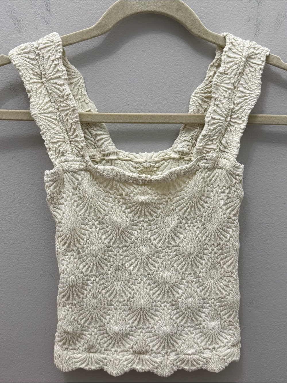 Free People Cream Crochet Crinkle Stretch Tank Top - Boho One Size Women’s